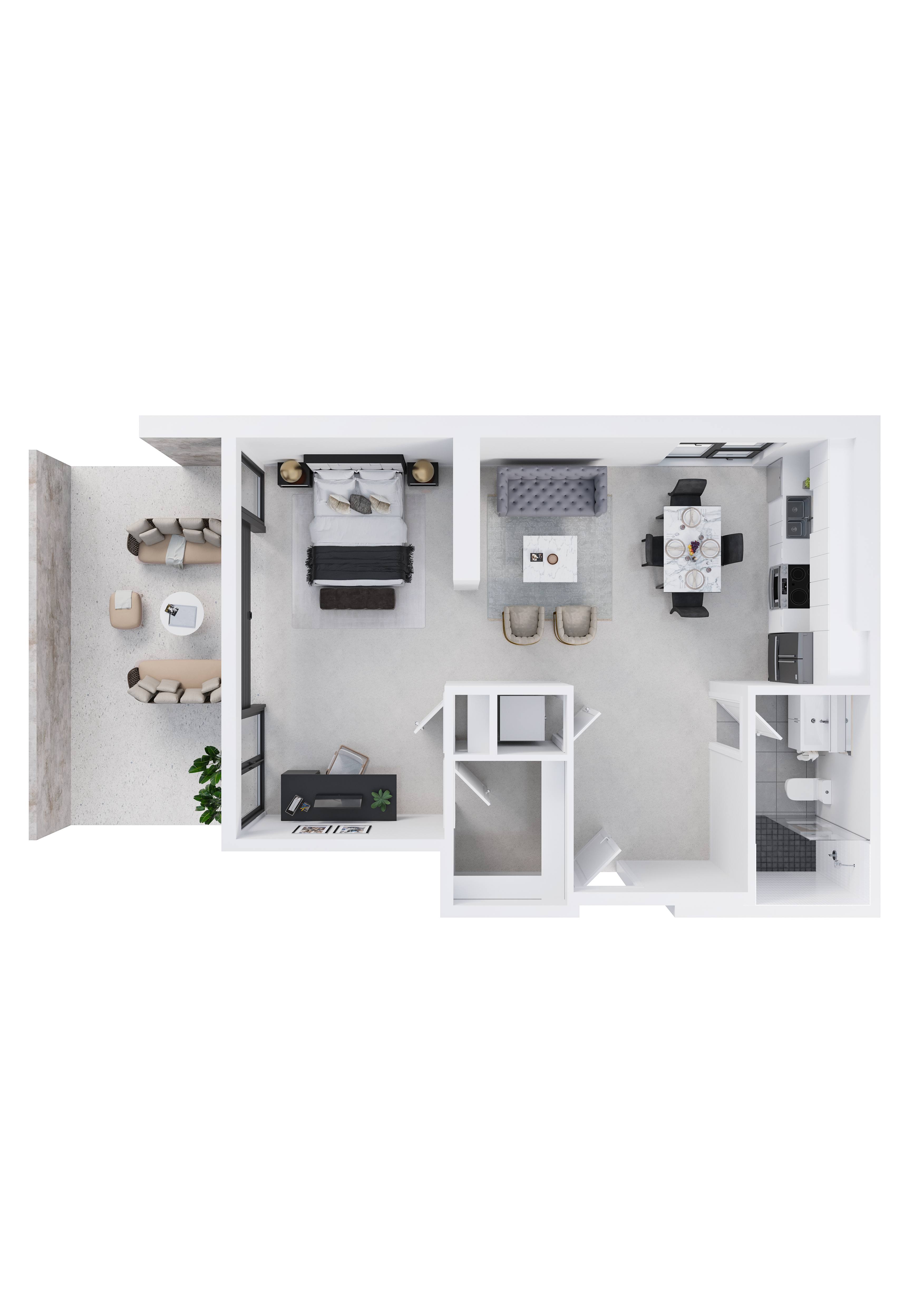 Floor plan for studio, 1 bath, 737 sqft